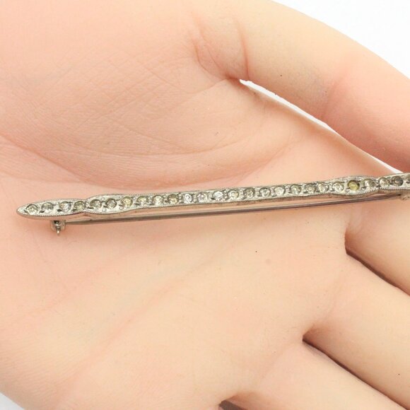 STERLING SILVER ANTIQUE ART DECO PASTE GLASS PIN - Picture 3 of 8